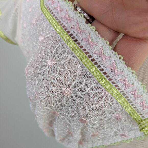 Y2K Sheer Slip Babydoll M Cream Green Vintage Floral Lace Fairy Dainty Nightgown - Picture 9 of 13